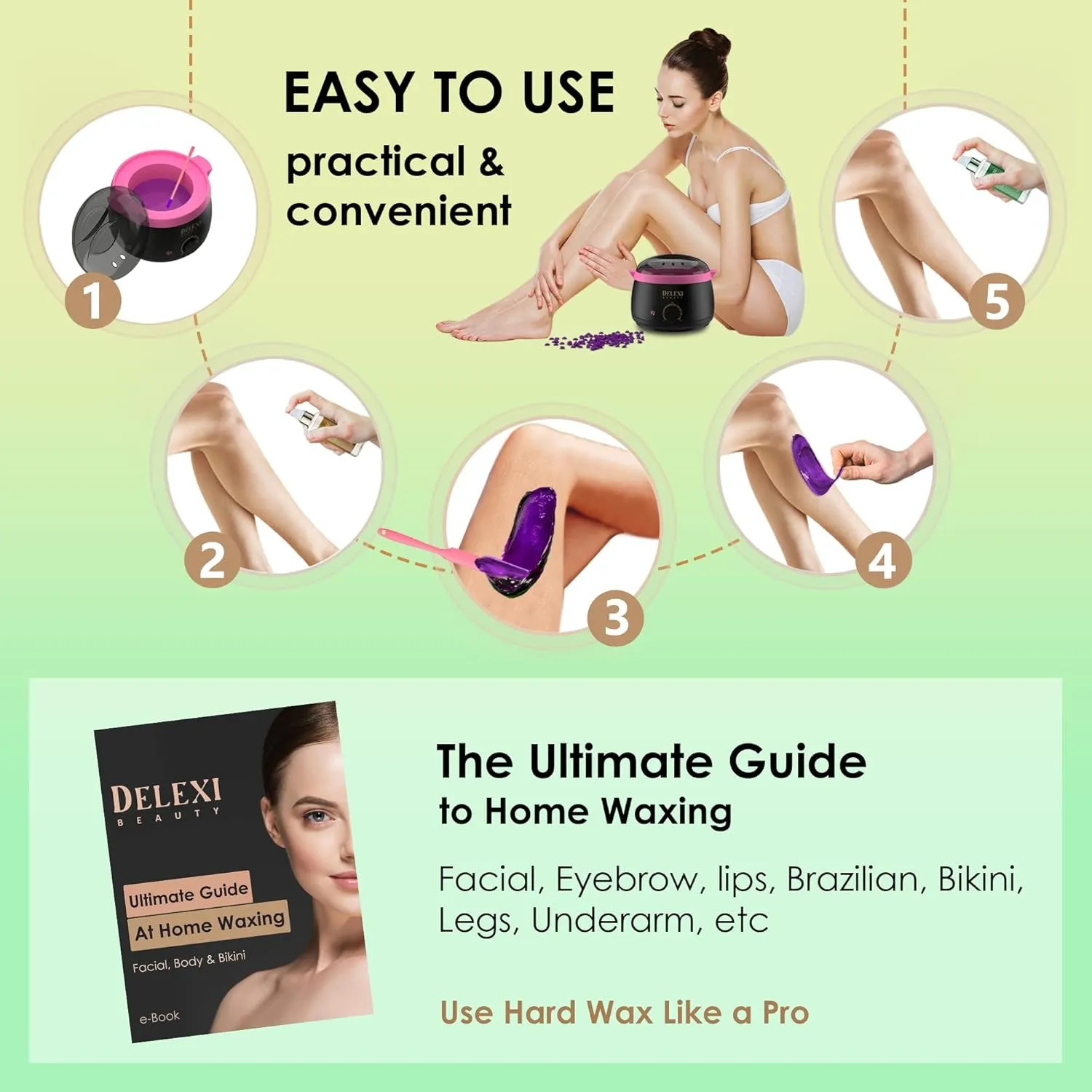 All-In-One Waxing Kit for Women  5 Pack Salon Quality Wax for Full Body Hair Removal - Ideal for Bikini, Brazilian, Underarms, Legs, Eyebrows, Chest, Back, and Mustache | for Sensitive Skin