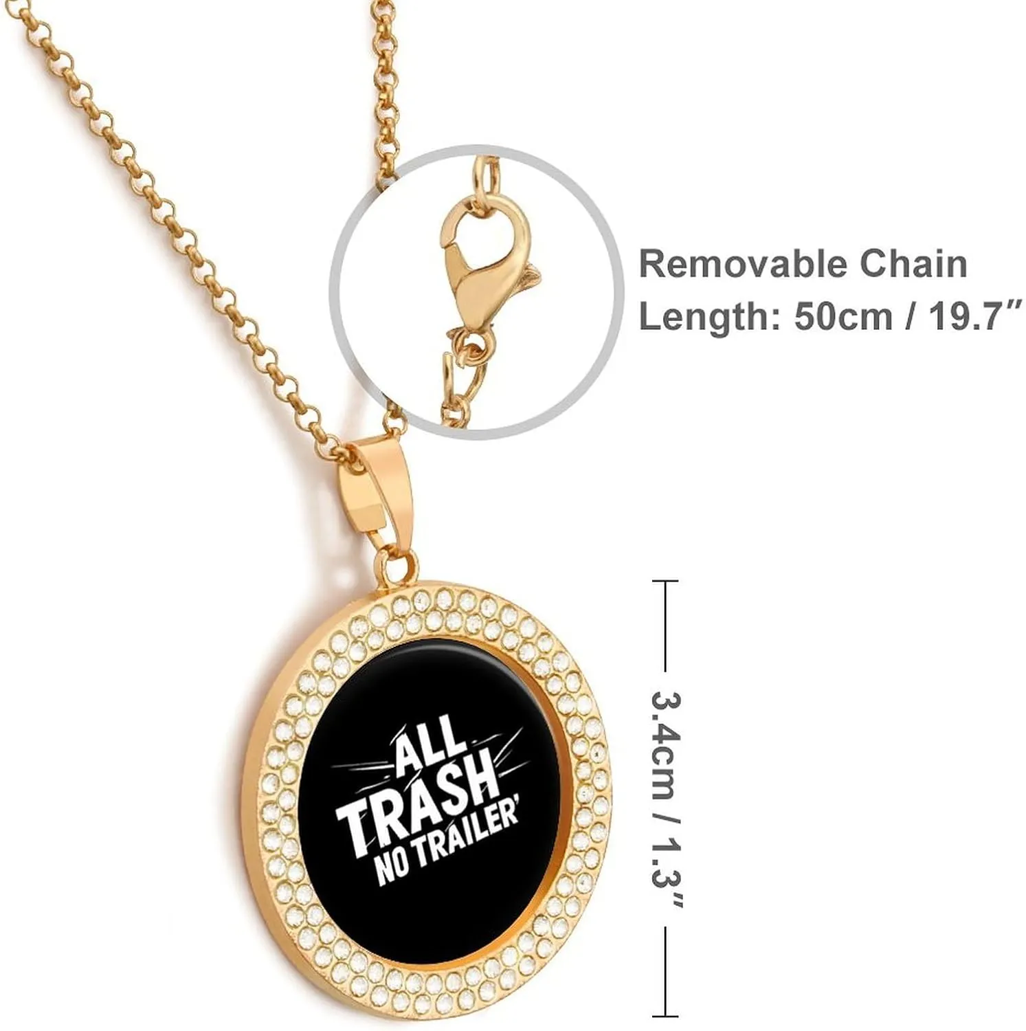 All Trash No Trailer Round Pendant Necklace for Women Men Chain Fashion Graphic Jewelry with Diamond