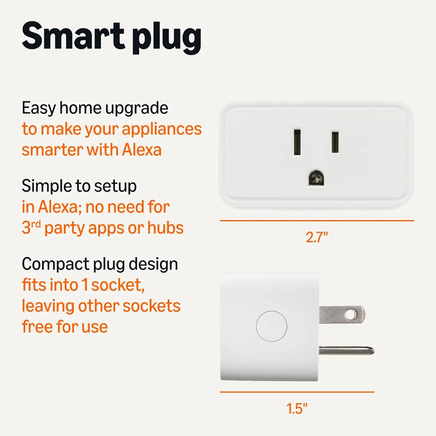 Amazon Basics Smart Plug, Works with Alexa Only, 2.4 GHz Wi-Fi, No Hub Required, 4 Pack, White
