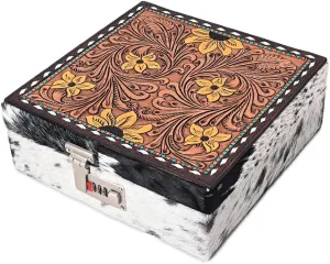 American Darling Jewelry Case Hand Tooled Hair-On Genuine Leather Women Bag Western Handbag Purse
