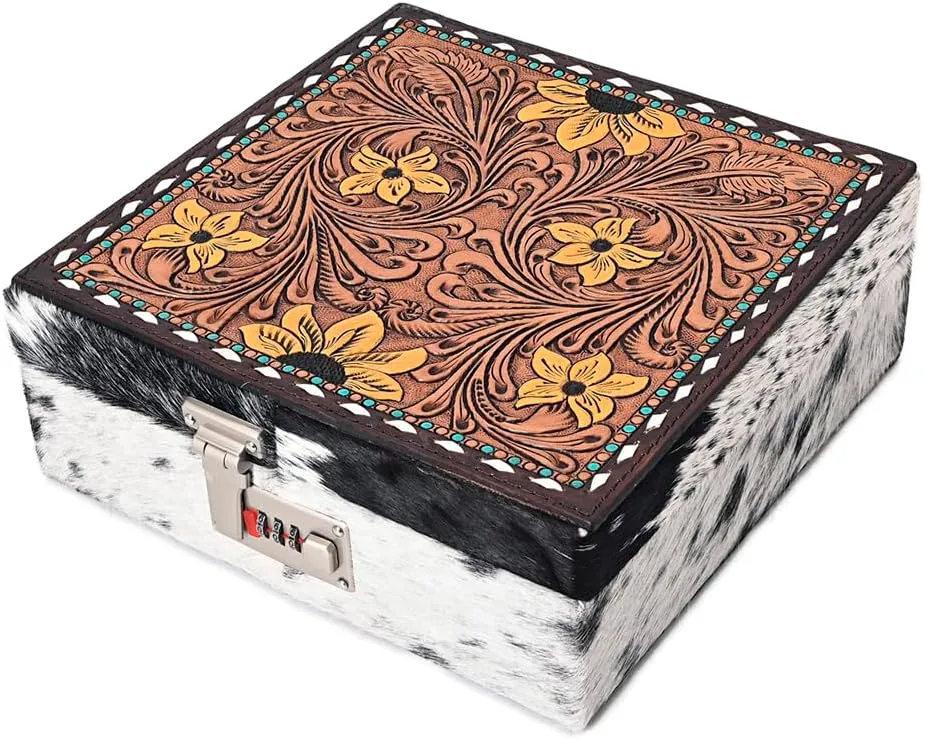 American Darling Jewelry Case Hand Tooled Hair-On Genuine Leather Women Bag Western Handbag Purse