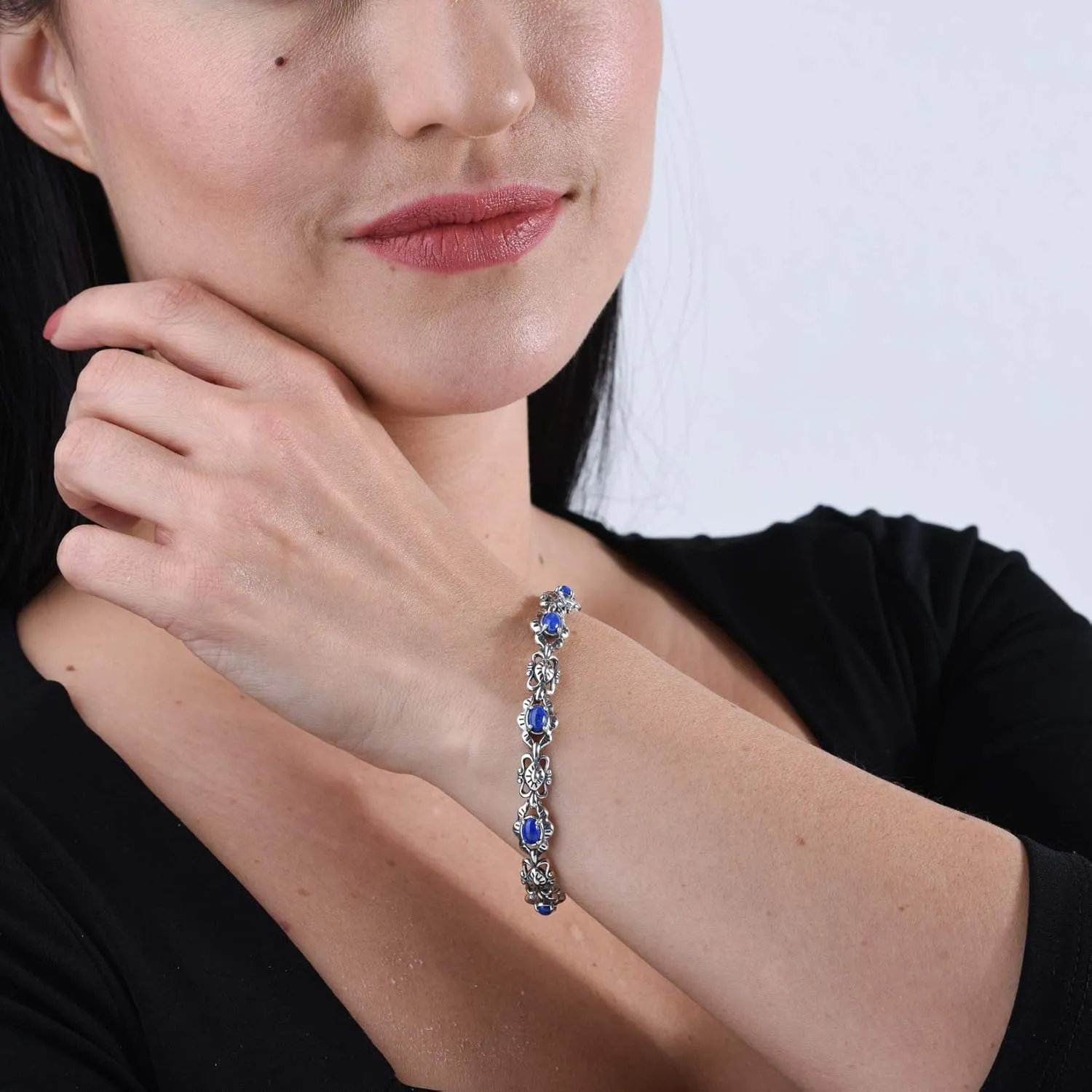 American West Jewelry Sterling Silver Choice of Gemstone Concha Link Bracelet, Sizes Small to Large