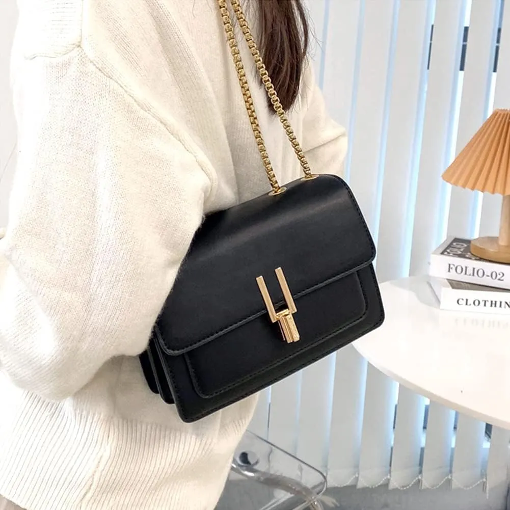 AMHDV Small Shoulder Chain Bag Color Block Crossbody Purse Square Flap Leather Handbag for Women