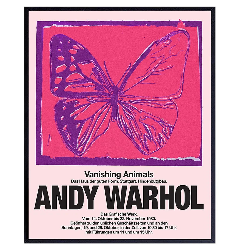 Andy Warhol Wall Art & Decor - Gallery Wall Art - Pop Artwork - Modern Print - Contemporary Picture - Museum Poster - Pink Butterfly Picture Print - Living Room, Bedroom - Women, Housewarming Gift