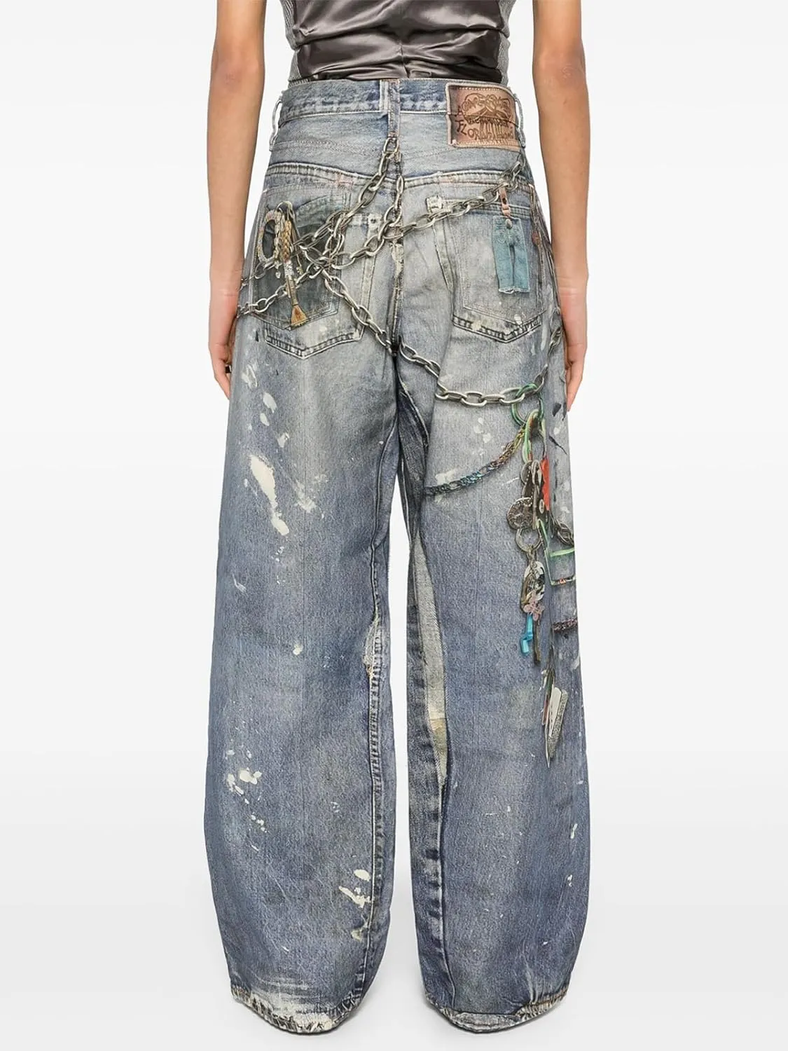 Angsuttc Women's Pants Faux Denim Printed Wide Leg Pant Baggy Elastic Waist Fake Jean 3D Digital Print Pant