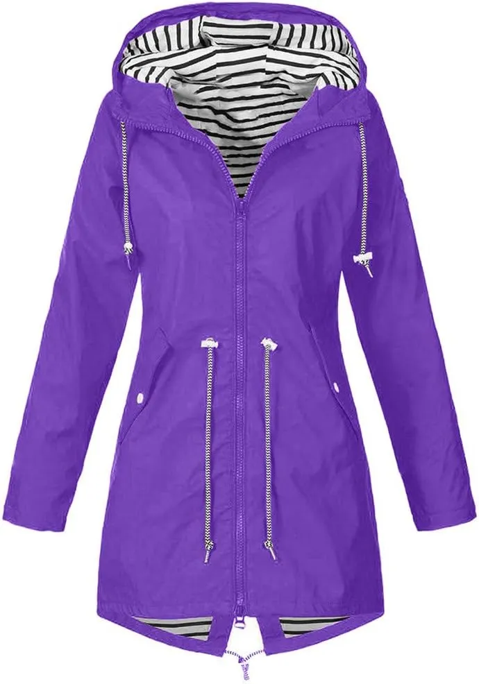 Aniywn Raincoat Women Waterproof Long Hooded Trench Coats Windbreaker Travel Jacket Lightweight Fall Outwear Tops Jacket