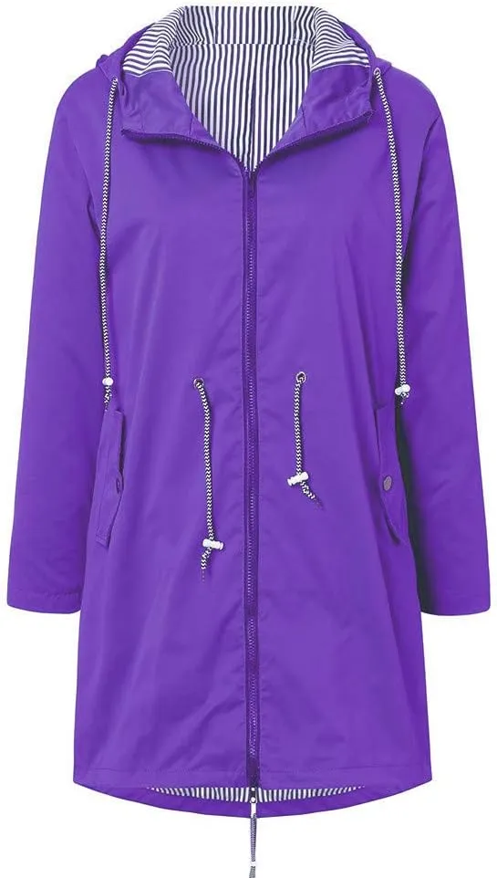 Aniywn Raincoat Women Waterproof Long Hooded Trench Coats Windbreaker Travel Jacket Lightweight Fall Outwear Tops Jacket