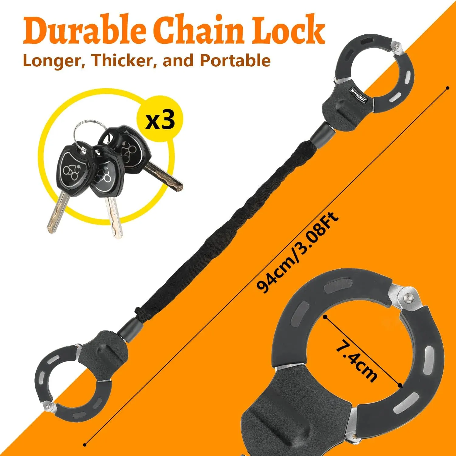 Anti Theft Electric Scooter Lock, Black, Key Lock, Rugged, Secure, Deterrent, Chain Bike Lock, Scooters, Segway, Ninebot, NIU