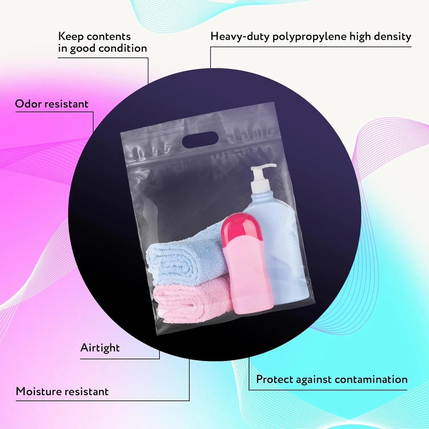 APQ Die Cut Zipper Bags, 13 x 15 Inches. Pack of 50 Clear Polyethylene Die Cut Handle Reclosable Zip Bags for Clothes, Tools. 3 Mil Thick Durable Reclosable Plastic Bags With Zipper Closure