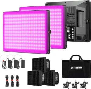 Aputure Amaran P60C 3 Lights Kit RGBWW Video Panel Light,Color Temperature 2500K-7500K,60w CRI95 /TLCI 96 ,5900lux@1m,10 Light Effects,with Softbox,Support App