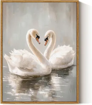 ARPEOTCY Vintage Framed Canvas Wall Art, Vintage Grace Swan Wall Art for Living Room Bedroom Office, Classial Retro Swan Framed Poster Bathroom Decor Aesthetic, 12x16 Inch