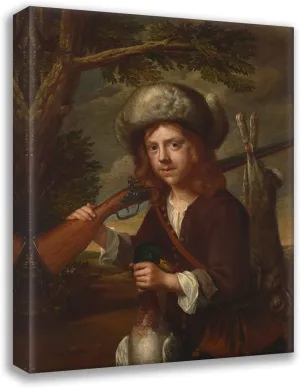 ArtDirect After Wallerant Vaillant 15x18 Gallery Wrapped Canvas Museum Art Print Titled: A Young Hunter, in a Fur Cap with a Rifle, Mallard and Hare