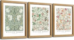 Artistry Canvas Art Framed William Morris Wall Art Set of 3 Farmhouse Rustic Botanical Floral Pattern Posters Prints Vintage Aesthetic Wall Decor for Living Room Office Bedroom 12" x 16"