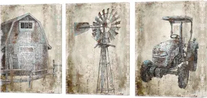 Artmyharbor Rustic Home Decor Barn Canvas Prints Farmhouse Windmill Tractor Poster Country Truck Landscape Wall Art for Living Room