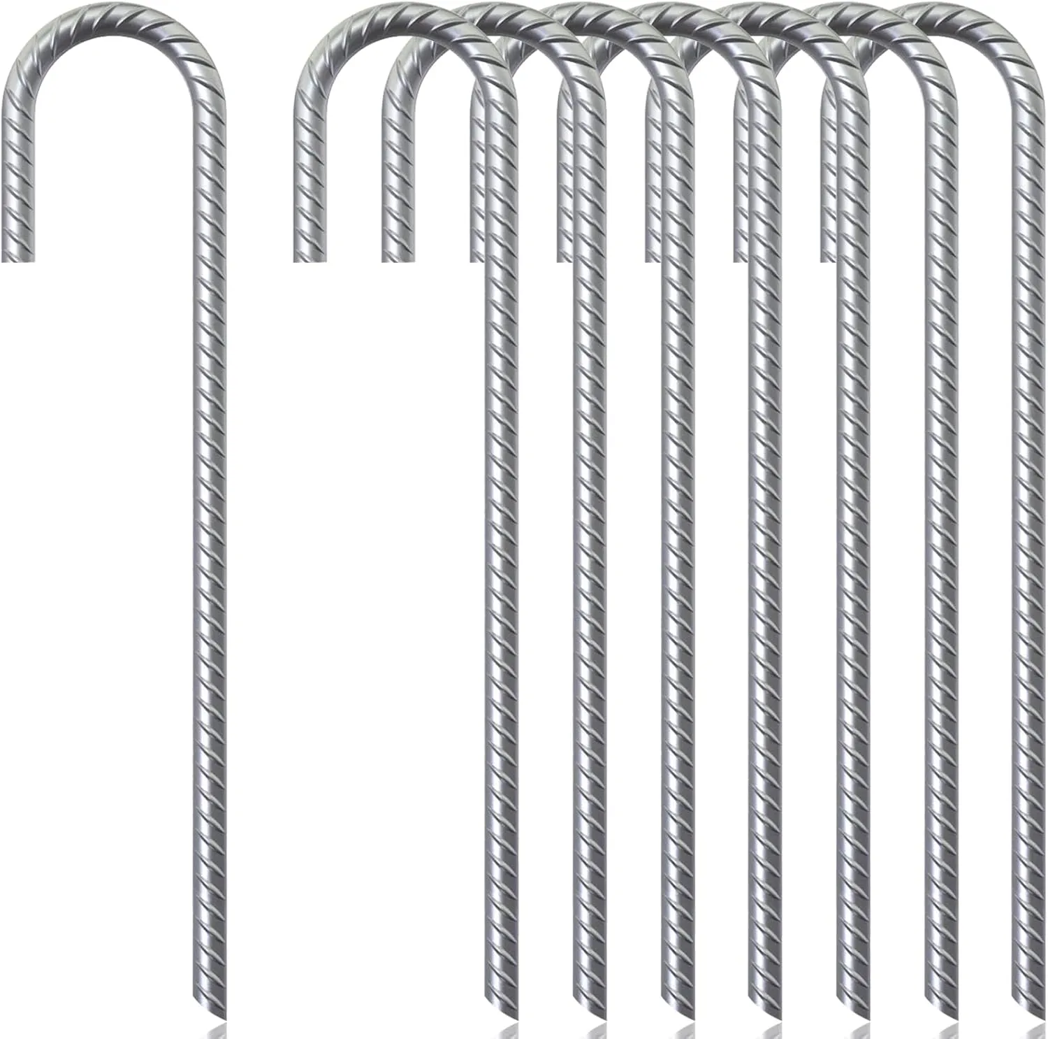 ASDFGHT J Hook Rebar Stakes 12 & 16 Inch (Black or Silver), Heavy Duty Professional Quality Ground Anchors for Chainlink Fence, Sports nets, Camping, Trampolines, Irrigation Pipes and Garden