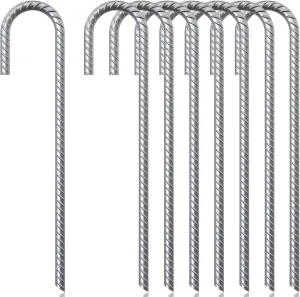 ASDFGHT J Hook Rebar Stakes 12 & 16 Inch (Black or Silver), Heavy Duty Professional Quality Ground Anchors for Chainlink Fence, Sports nets, Camping, Trampolines, Irrigation Pipes and Garden