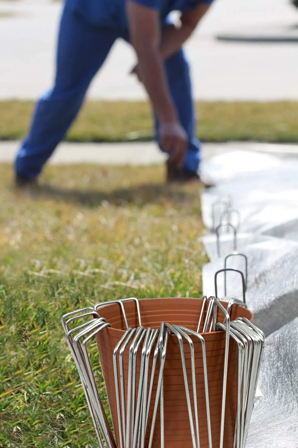 Ashman Galvanized Garden Stakes Landscape Staples and Fence Stake (500 Garden Staples - Heavy Duty & Anti Rust Galvanized)