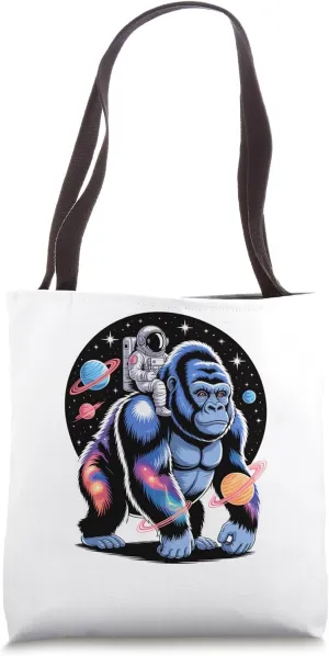 Astronaut Riding Galaxy Silverback Gorilla Planets Stars Tote Bag