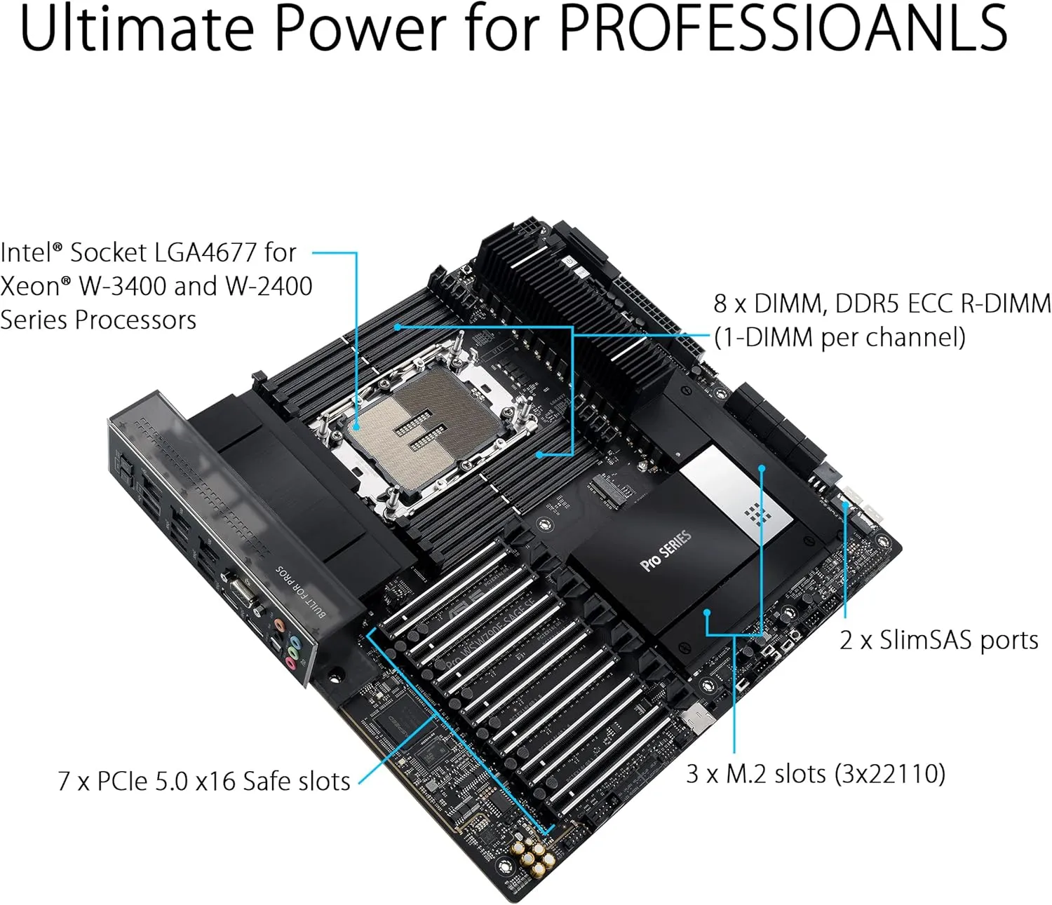 ASUS Pro WS W790 SAGE SE Intel LGA 4677 CEB Motherboard,PCIe 5.0, 7 xPCIe 5.0 x16 Slots,DDR5 R-DIMM, 2x10G BMC LAN, LAN Server-Grade Remote Management,Front and Rear USB 3.2 Gen 2x2 Type-C®,ACCE