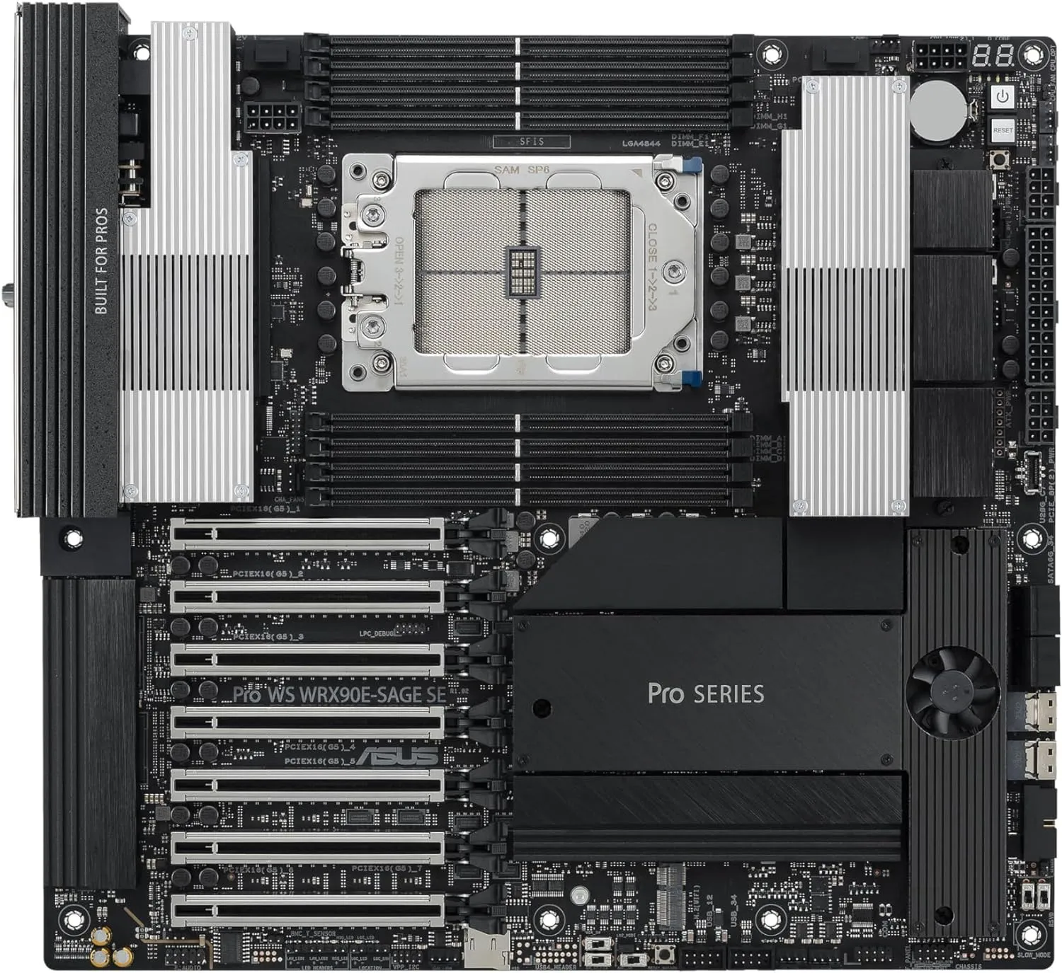 ASUS Pro WS WRX90E-SAGE SE EEB Workstation Motherboard, AMD Ryzen™ Threadripper™ PRO 7000 WX-Series, ECC R-DIMM DDR5, 32 Power-Stage,7xPCIe 5.0x16, PCIe 5.0 M.2, 10Gb & 2.5Gb LAN, Multi-GPU Support