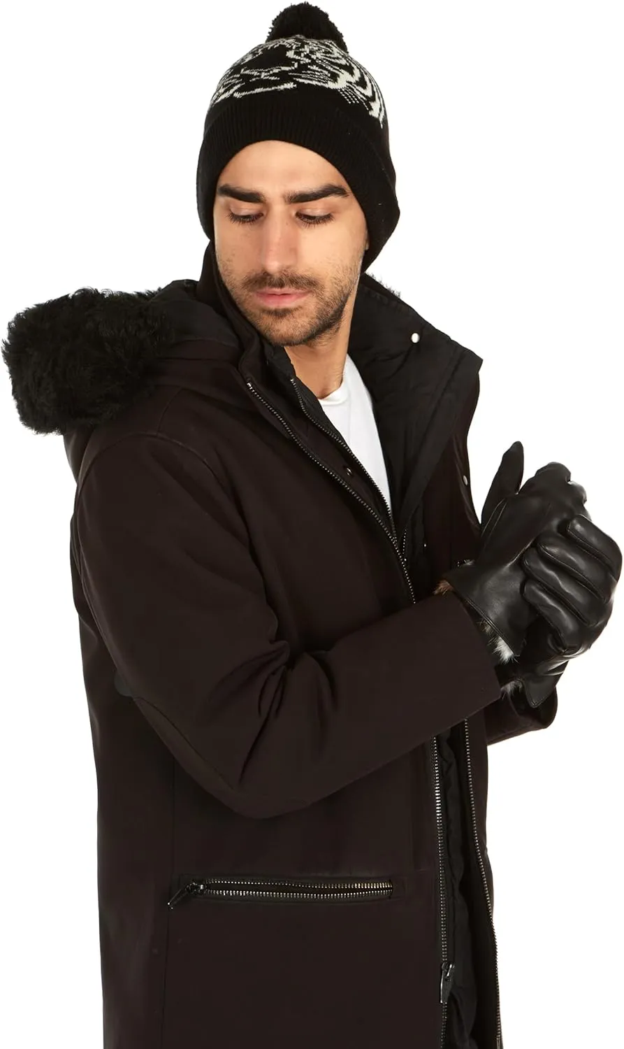 Authentic Sheepskin Leather Winter Gloves for Men with Rabbit Fur Lining   Gift Box