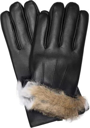 Authentic Sheepskin Leather Winter Gloves for Men with Rabbit Fur Lining   Gift Box