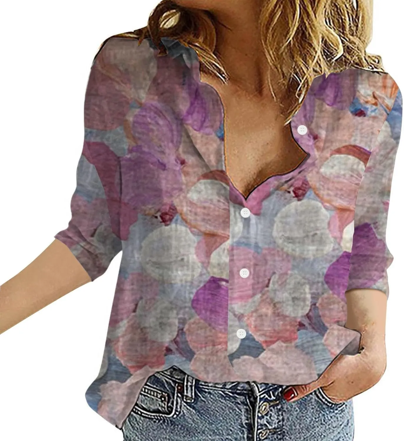 Autumn Blouses for Women 2024 Solid Lapel Long Sleeves T Shirt Blouse Tops Button Down Loose Casual Trendy Blouses