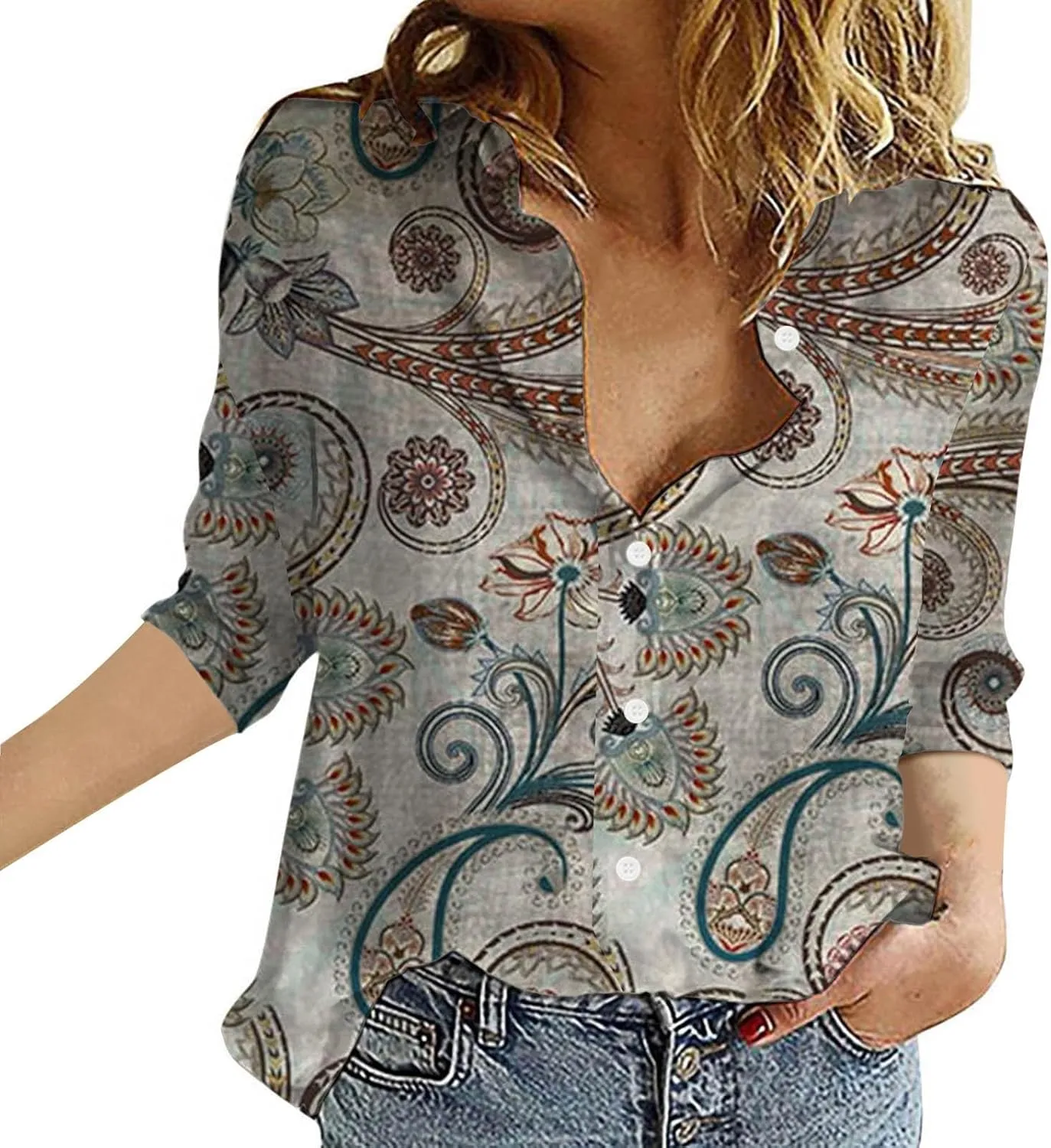 Autumn Blouses for Women 2024 Solid Lapel Long Sleeves T Shirt Blouse Tops Button Down Loose Casual Trendy Blouses