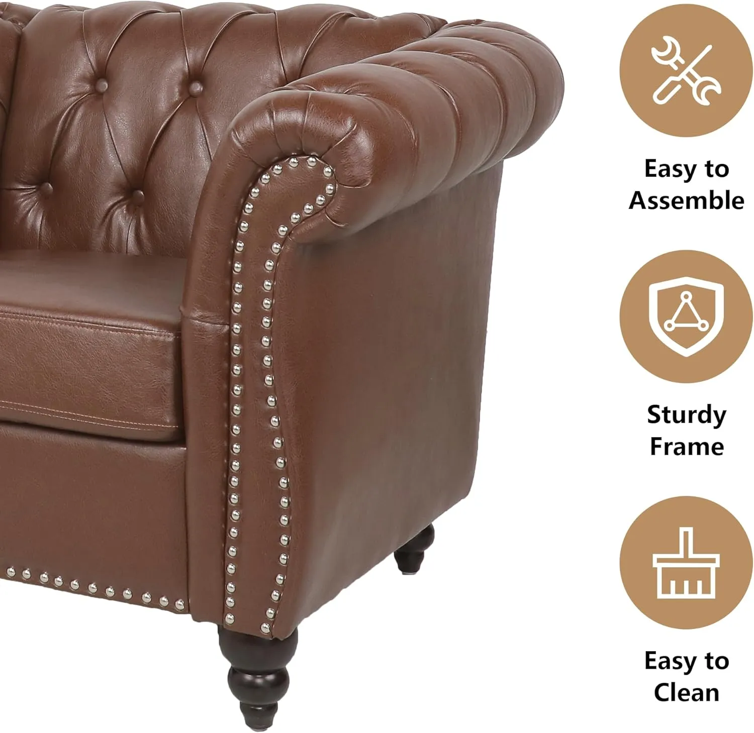 AVZEAR Chesterfield Loveseat Sofa, Upholstered Sofa Modern 2 Seater Couch Sofa Set Style Button Tufted, Mid-Century PU Chesterfield Sofa for Living Room Apartment, PU Brown