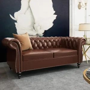 AVZEAR Chesterfield Loveseat Sofa, Upholstered Sofa Modern 2 Seater Couch Sofa Set Style Button Tufted, Mid-Century PU Chesterfield Sofa for Living Room Apartment, PU Brown