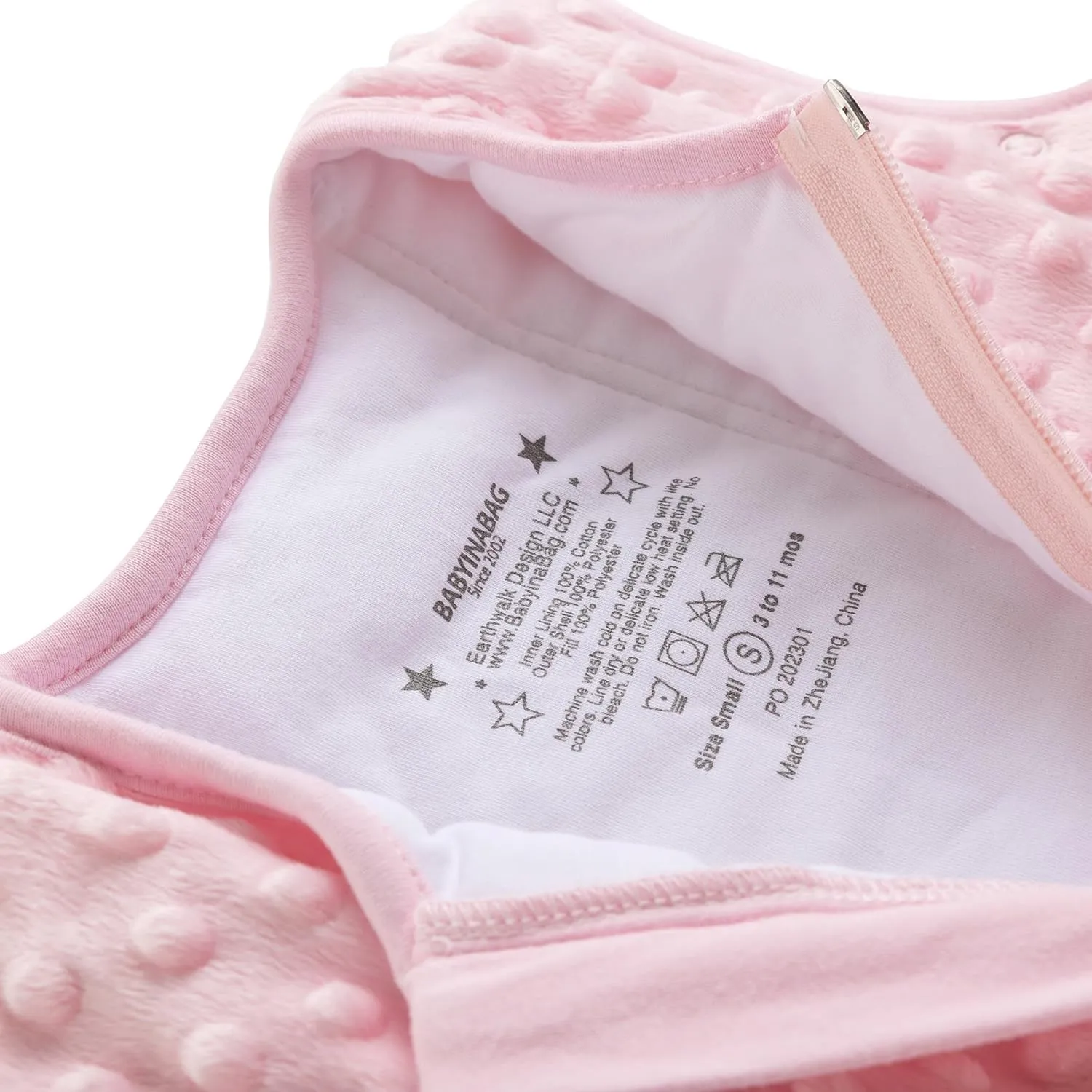 BABYINABAG Summer Model Baby Sleeping Bag and Sack, Plush Minky Dot, 1.25 Tog for Infants and Toddlers (Small (3-11 mos))