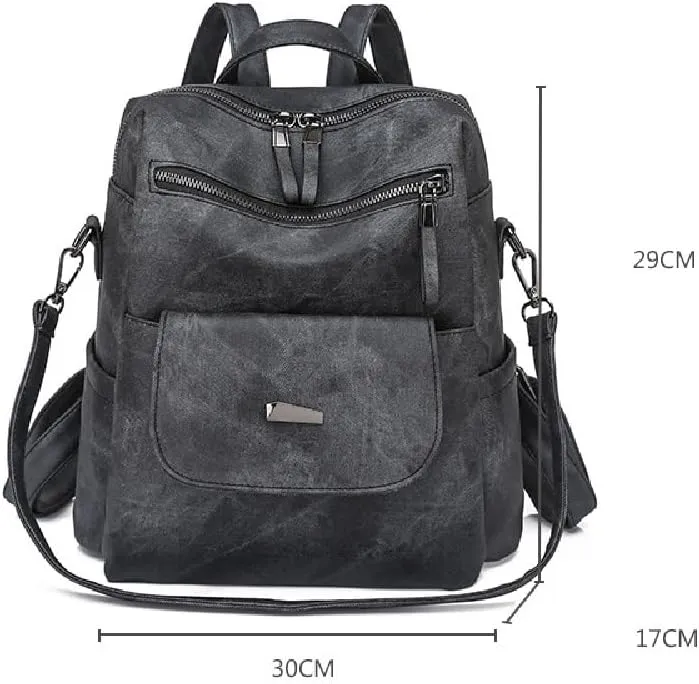 Backpack Purse for Women Pu Leather Travel Backpack Ladies Shoulder Bags Anti-theft Satchel Handbag (Brown)