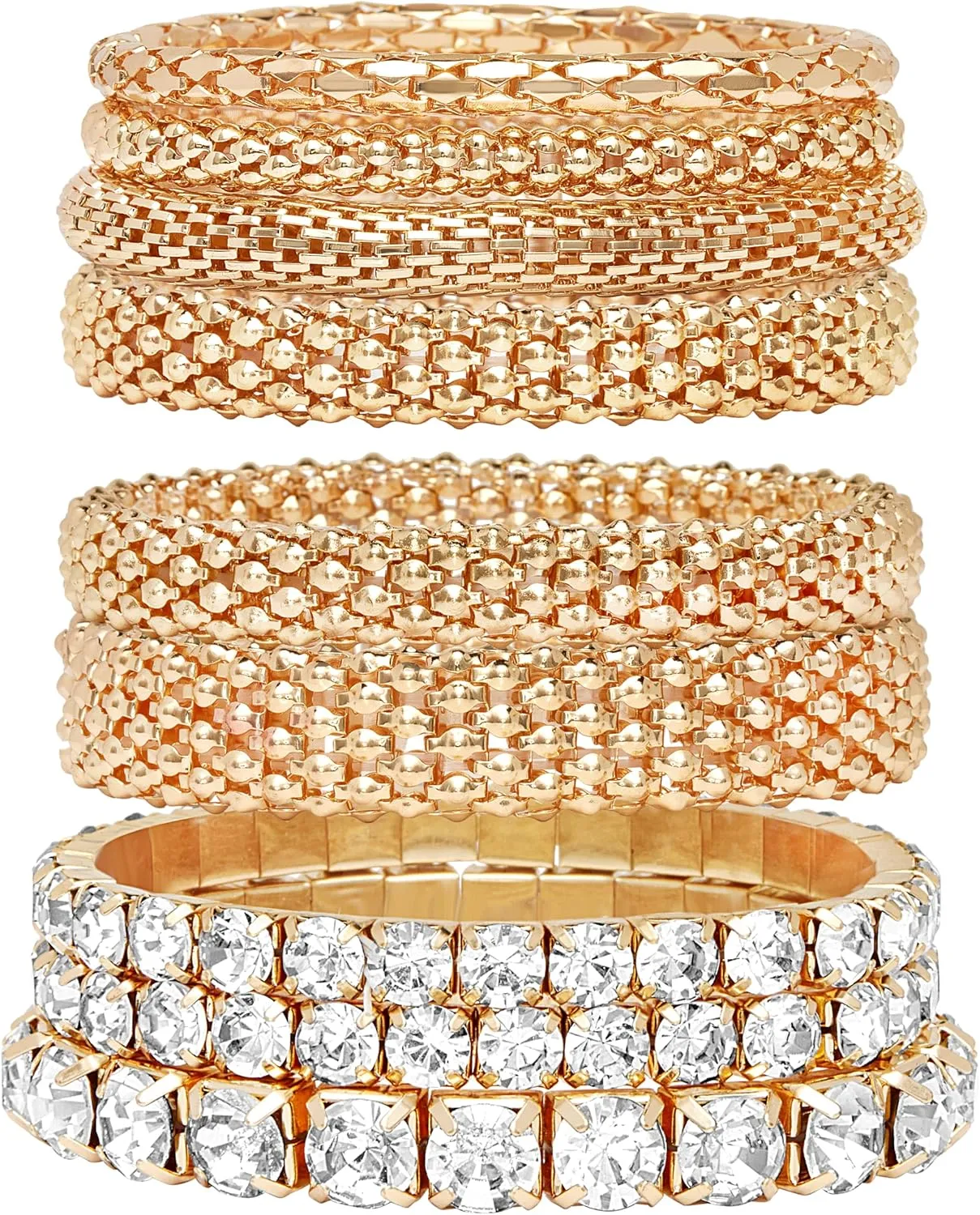 Badgley Mischka Women's Bracelet - Stackable Stretch Layered Crystal Snake Panther Link Mesh Bangle Tennis Bracelet