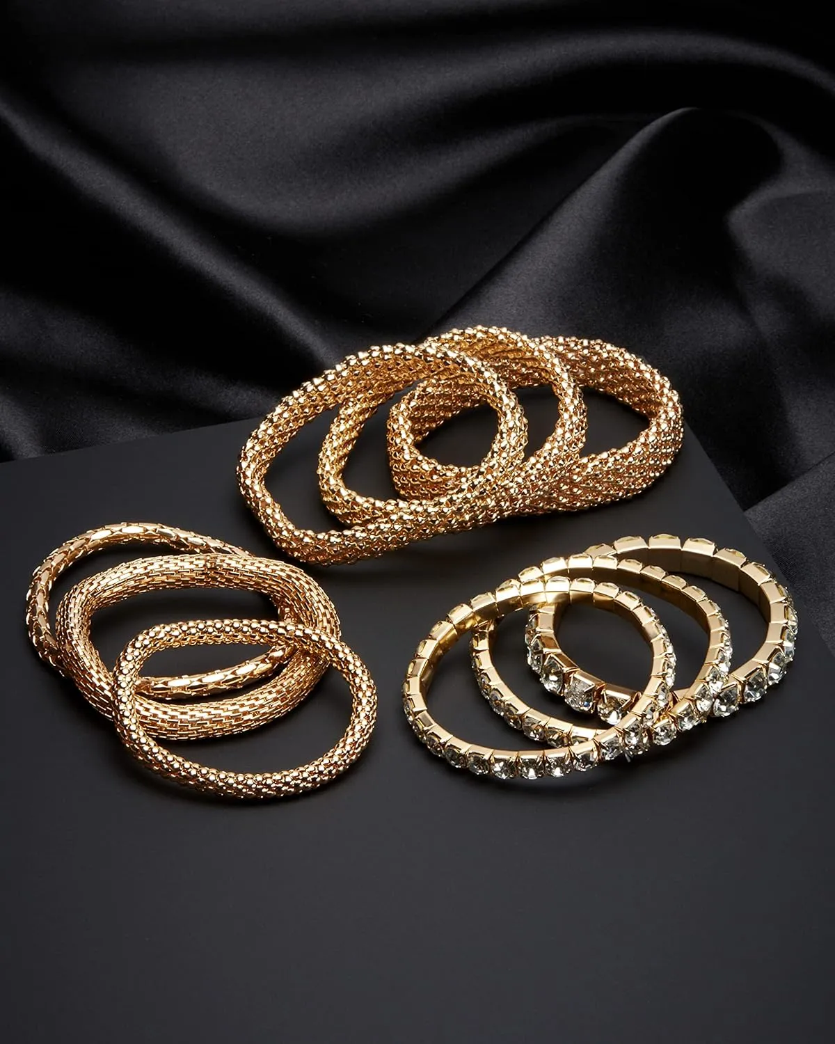 Badgley Mischka Women's Bracelet - Stackable Stretch Layered Crystal Snake Panther Link Mesh Bangle Tennis Bracelet