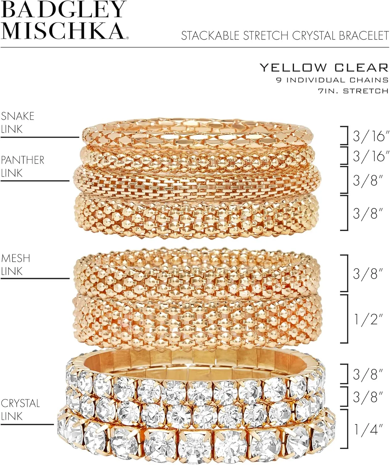Badgley Mischka Women's Bracelet - Stackable Stretch Layered Crystal Snake Panther Link Mesh Bangle Tennis Bracelet