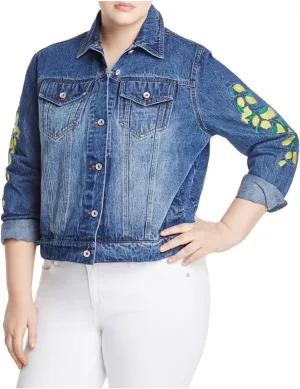 Bagatelle Womens Plus Lemon Embroidered Denim Jacket Blue 3X