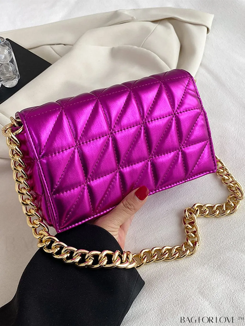BagForLove - Streamlined Square Flap Bag with Chain Detailing