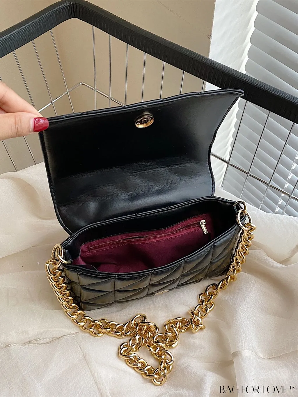 BagForLove - Streamlined Square Flap Bag with Chain Detailing
