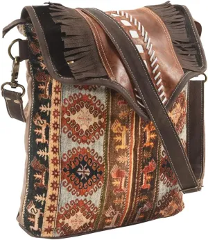 Bags OHV231 Cross Body Ii Upcycled Canvas Hair-On Genuine Leather Women Bag Western Handbag Purse