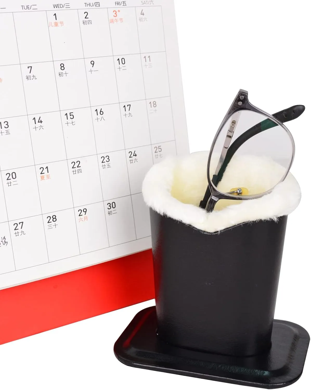 Baitaihem Pack of 2 Plush Lined Eyeglasses Holder Stand Protective Glasses Case For Desks Or Nightstands