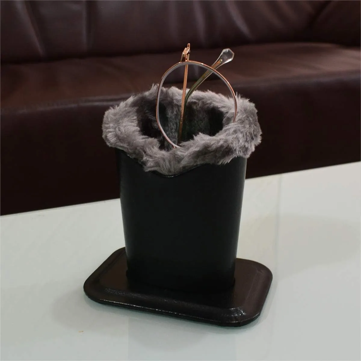 Baitaihem Pack of 2 Plush Lined Eyeglasses Holder Stand Protective Glasses Case For Desks Or Nightstands