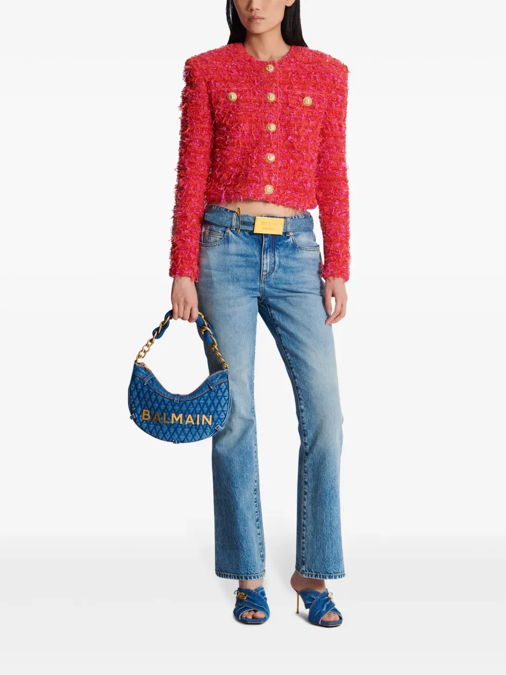 Balmain 1945 Soft Moon denim shoulder bag