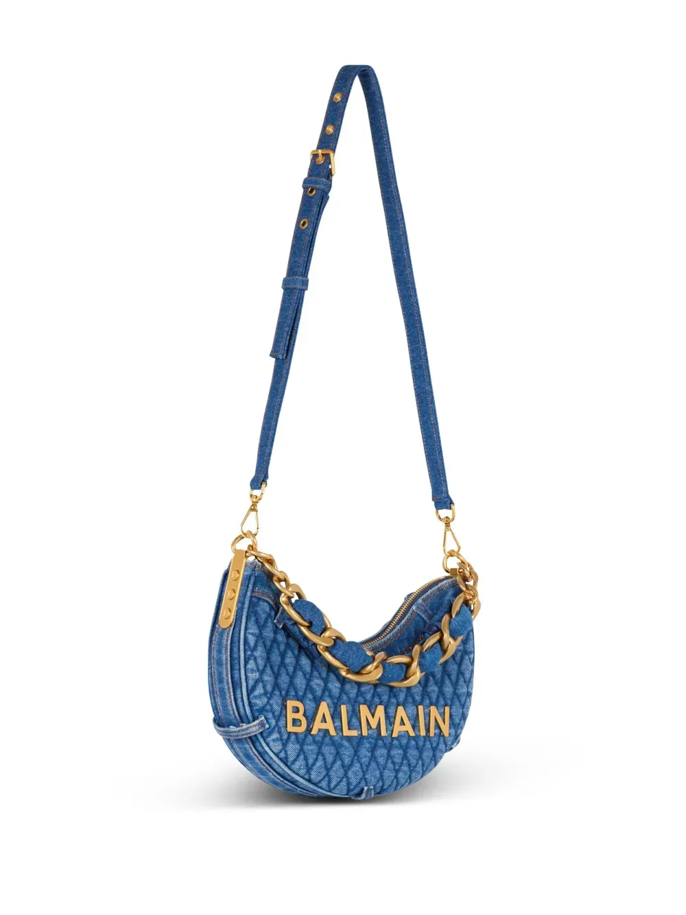 Balmain 1945 Soft Moon denim shoulder bag
