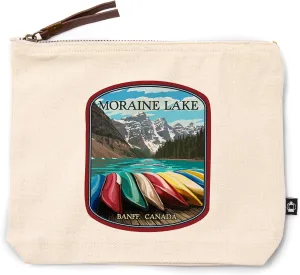 Banff, Alberta, Canada, Moraine Lake and Canoes, 100% Cotton Zipper Pouch, Travel Accessory, Go Bag