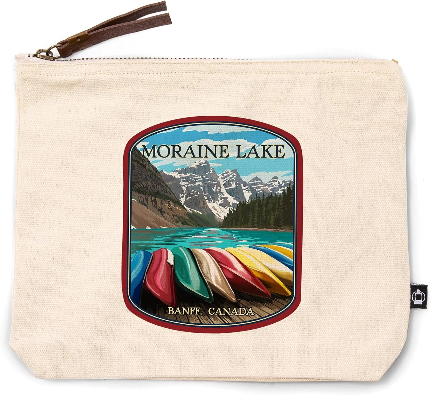 Banff, Alberta, Canada, Moraine Lake and Canoes, 100% Cotton Zipper Pouch, Travel Accessory, Go Bag