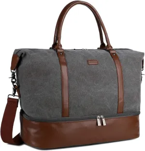 BAOSHA HB-28 Ladies Women Canvas Travel Weekender Bag Overnight Carry-on Duffel Tote Bag (Grey) 18 x 13 x 8 inch