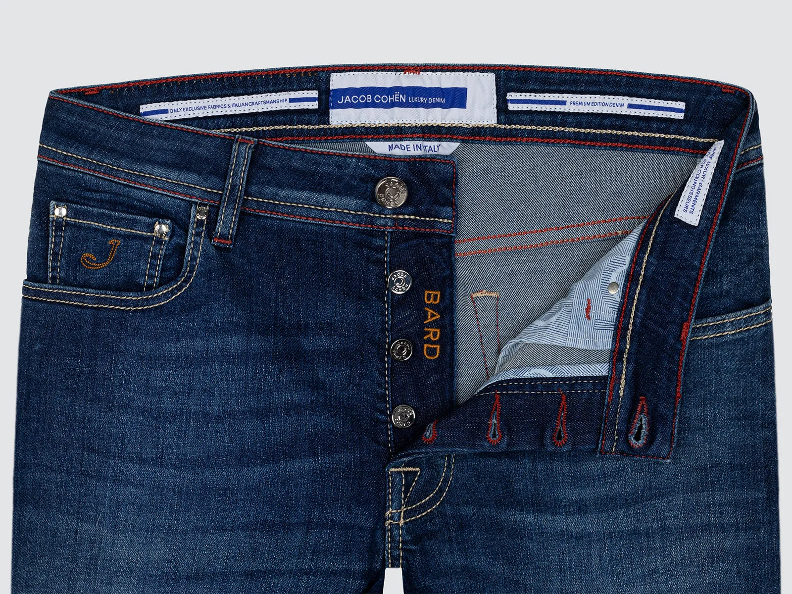 Bard Regular-Slim 5 Pocket Jeans in Medium Blue Super Stretch Denim