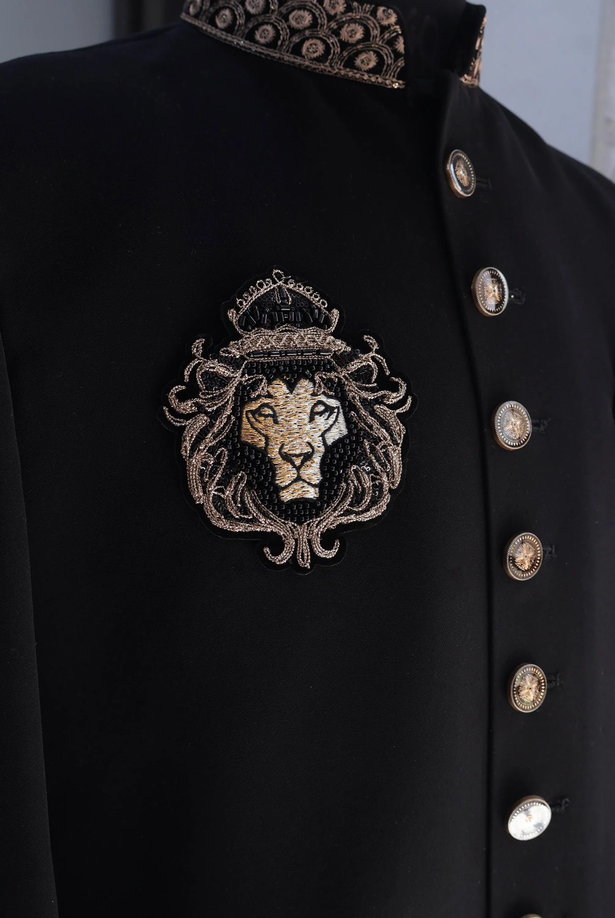 Baroque Lion Sew - On Patch, Mini Glass Bead Handmade Indian Embroidered Applique Patch