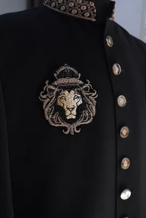 Baroque Lion Sew - On Patch, Mini Glass Bead Handmade Indian Embroidered Applique Patch