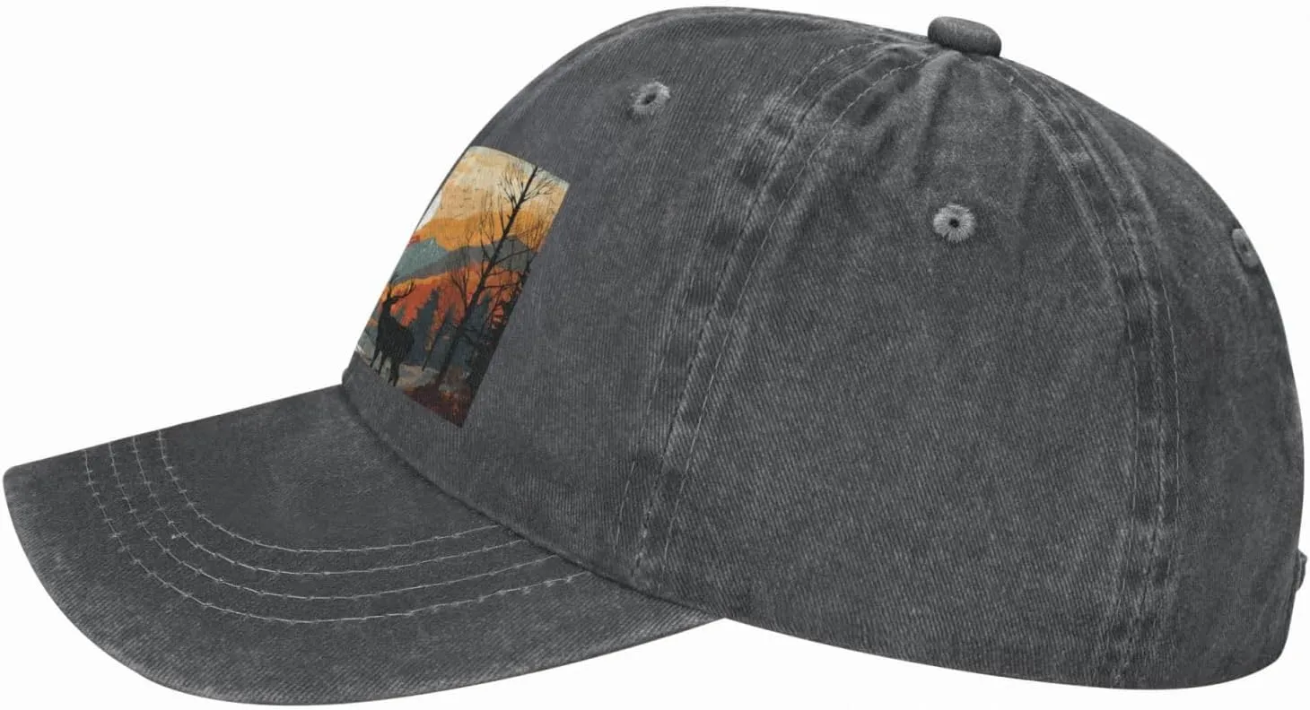 Baseball Cap for Women Men Cowboy Dad Hat Deer in Mountain Baseball Hat Adjustable Trucker Hat